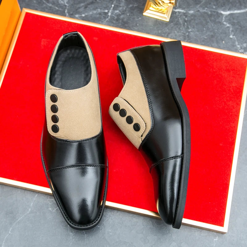 High End Brand Men's Leather Casual Shoes Office Men's Business Shoes Luxurious Banquet Pointed Toe Shoes for Wedding Brown