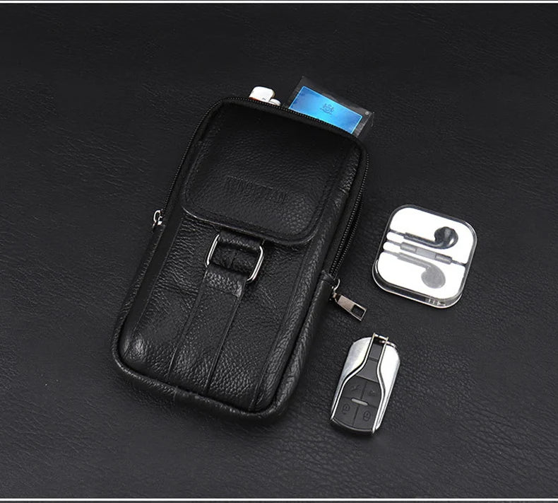 Men's Mobile Phone Waist Bag Outdoor Work Chest Bag PU Cigarette Case Key Chain Wear Belt Backpack Sport Hiking Portable Satchel
