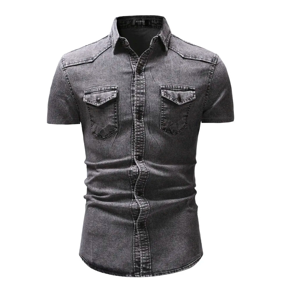 Men's Denim Short Sleeve Shirt Summer American Casual Workwear Style Fashion Jean Shirt Breathable Daily Wear Summer Clothing