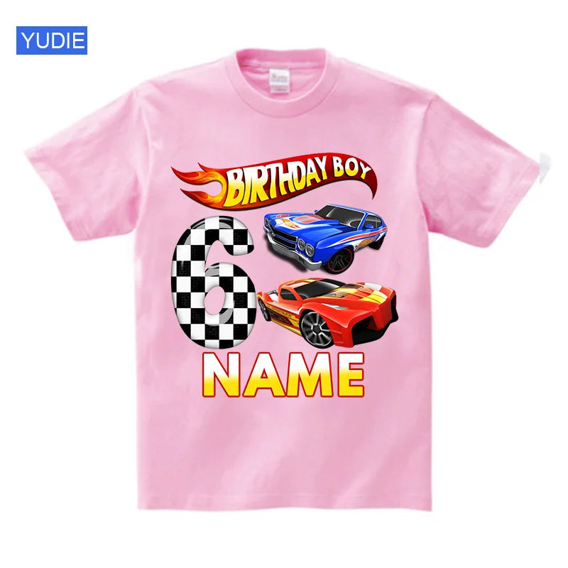 Boys Birthday T Shirt Customized Name Boys T Shirts Girl Clothing Personalised Shirts Children Tees Baby Racing Clothes Fashion