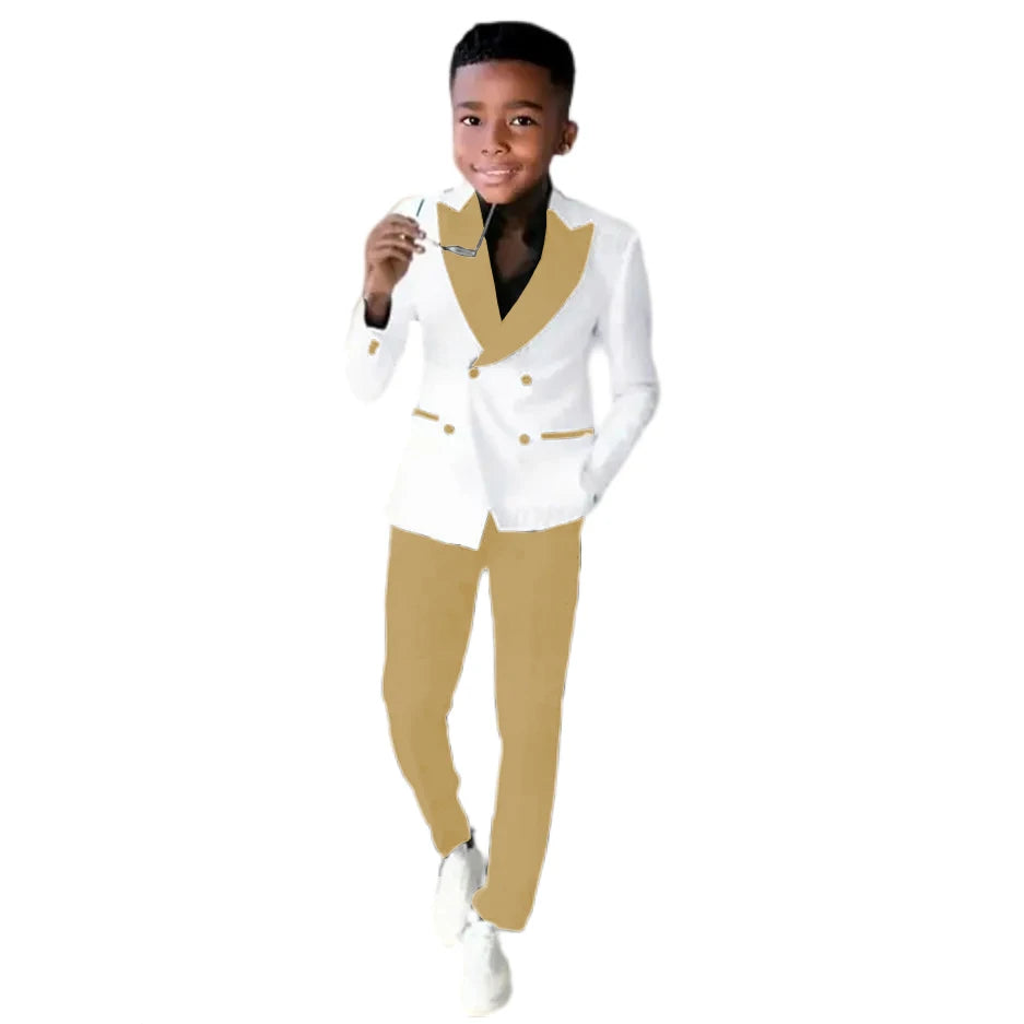 2-16 Years Old Suit For Boys Wedding Tuxedos Jacket Pants 2 Pieces Double Breasted Kids Child Clothes Party Suits