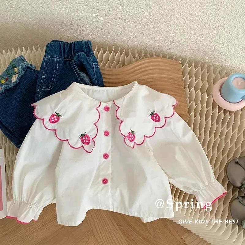 Girls' Shirts Spring and Autumn New Baby Fashionable Pure Cotton Shirts 2023 New Korean Children's Top 0-6Y