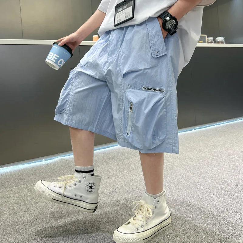 2025 Summer New Men's Shorts for Boys - Children's Casual Loose Workwear with Large Pockets