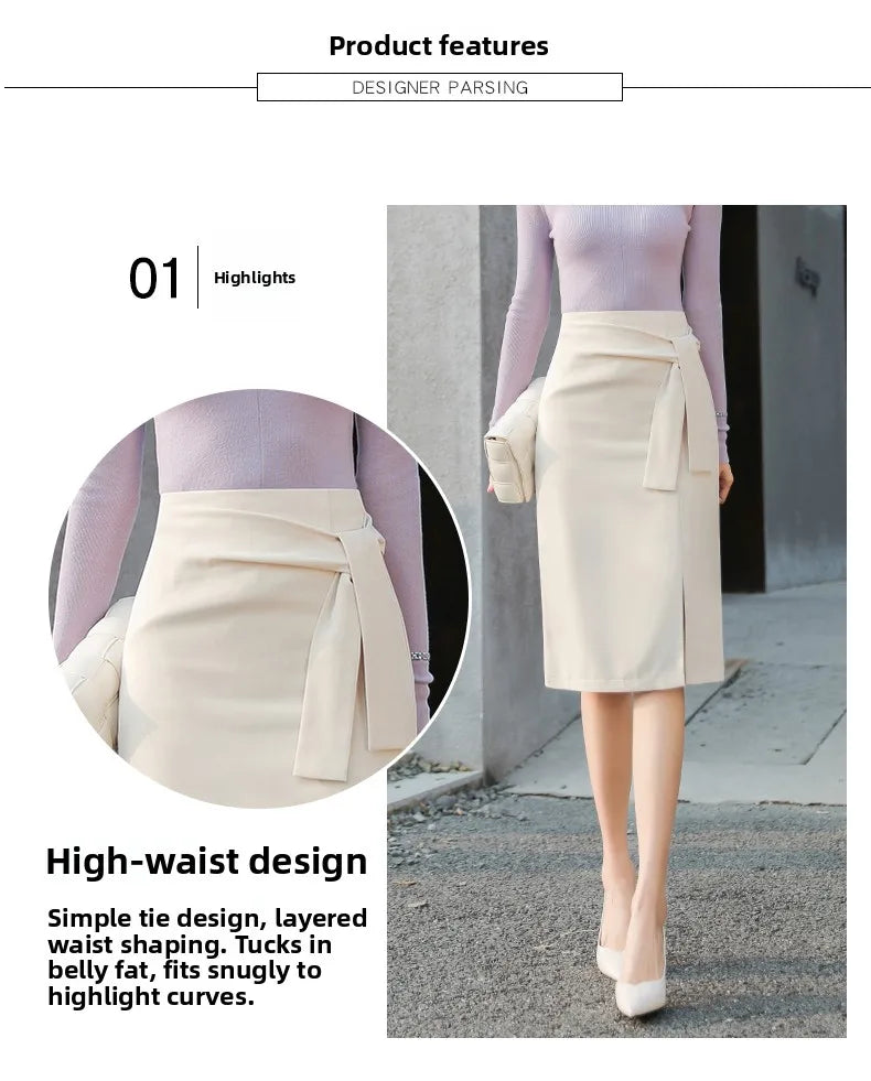 Design Sensation  Maturity Slimming Midi Skirt Women's Spring 2026 New Style High Waist Zipper Side Slit H-Shape Skirt