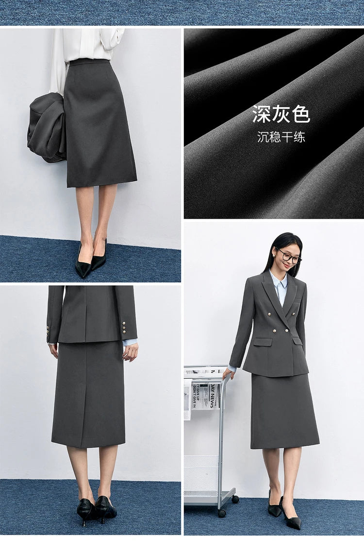 SENTUBILA Office Wear Straight Skirt 2026 Autumn New Arrival Slit Midi Skirt Elegant Office Lady Clothing 153QF2300