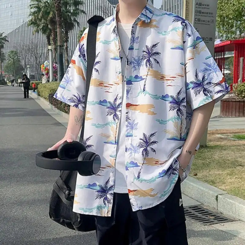 Men's Summer Floral Shirt M-XXXXXL Breathable Tropical Print Casual Beachwear 5XL plus Size Holiday Party Shirt for Hot Weather