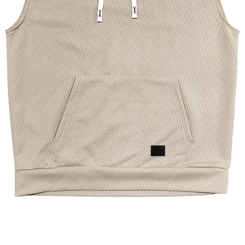 2026 Men's Casual 2 Piece Set Fashion Jacquard Knitted T-shirt Hooded Sleeveless Vest Elastic Waist Shorts Jogging Fitness Suit