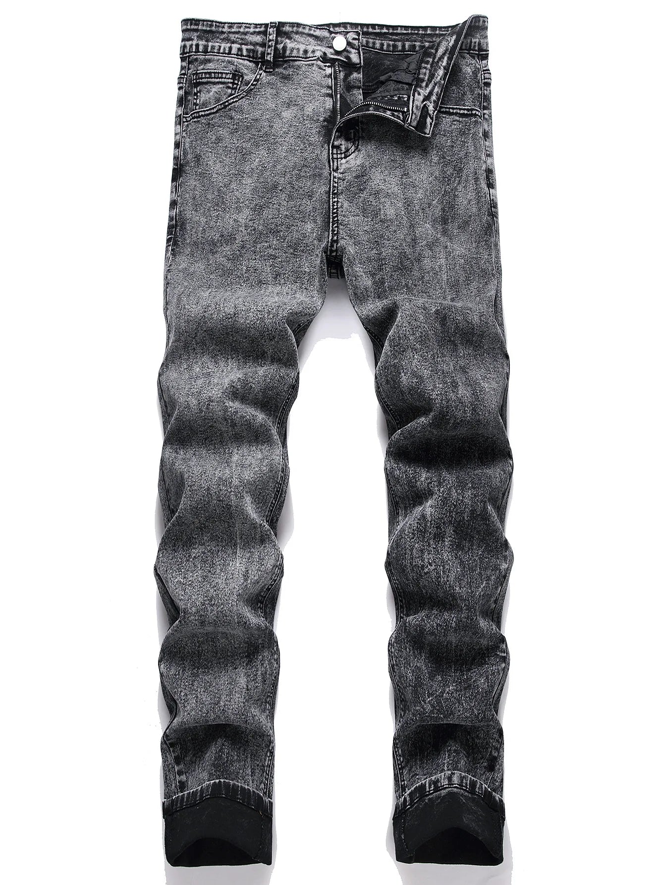Men's High Street  Black Jeans Stretch Slim Fit Small Feet Pants Ripped Distressed Motorcycle Trouser Men Streetwear Denim Pants