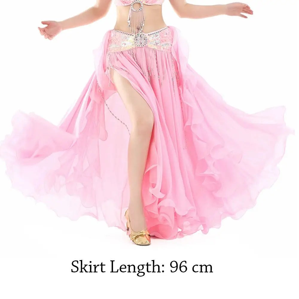 Belly Dancing Skirt Women Chiffon Spanish Skirt Shiny Sequins Tassels Dancing Skirt Show Costumes