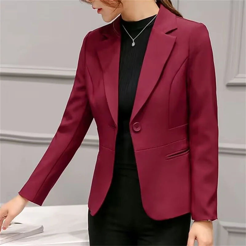 Women's Blazer 2025 Red Long Sleeve Blazers Pockets Jackets Coat Slim Office Lady Jacket Female Tops Suit Blazer Femme Jackets