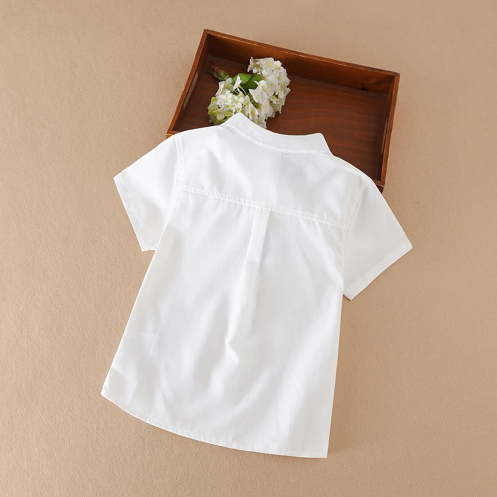 Boys Summer Shirt 2024 New Kids Cotton Clothes School Uniform Children Turn-down Collar Short Sleeve Clothing 5-12 Years