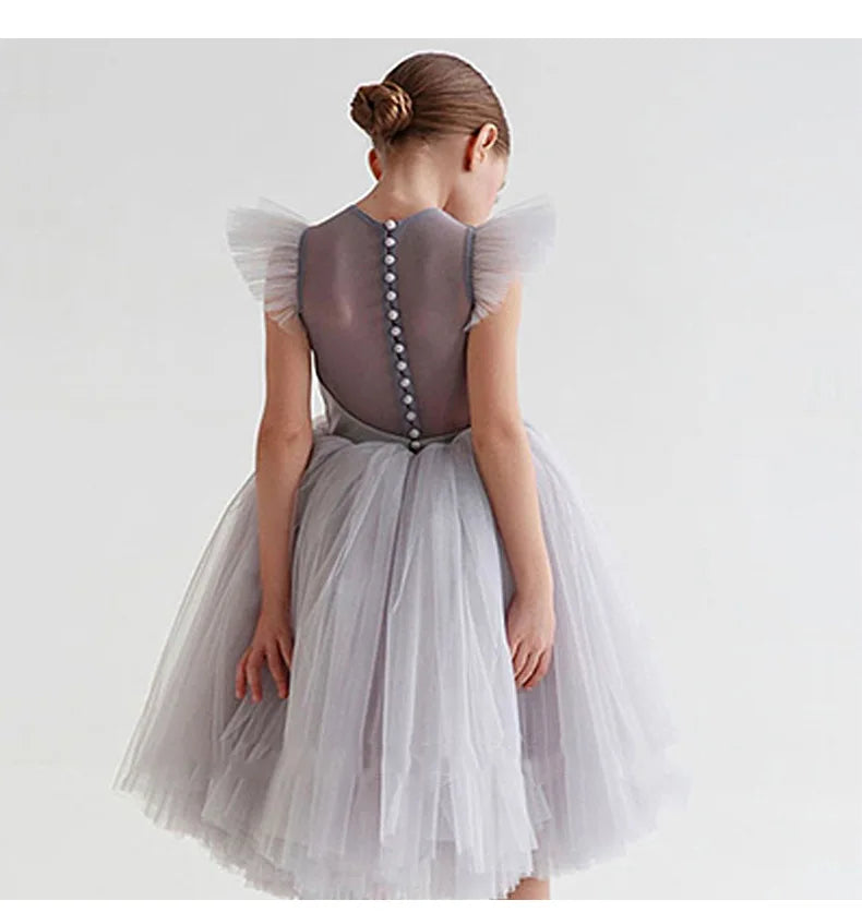 Teenage Girls Dress Children's Clothing Party Elegant Princess Long Tulle Baby Girls Kids Lace Wedding Ceremony Dresses