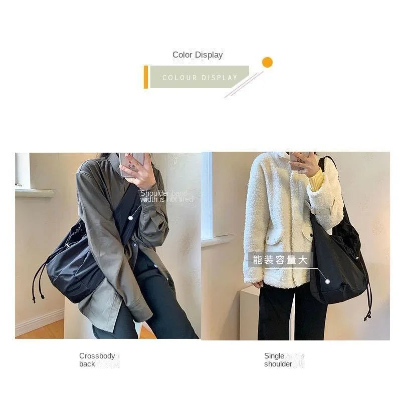 Women Bag New Nylon Bucket Fashion Solid Zipper SOFT Shoulder Bag Purses and Handbags Luxury Designer Black Tote Bag