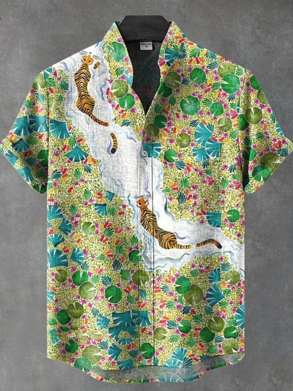 2025 new men's standing collar shirt, Japanese samurai printed cardigan button up shirt, retro linen short sleeved men's shirt