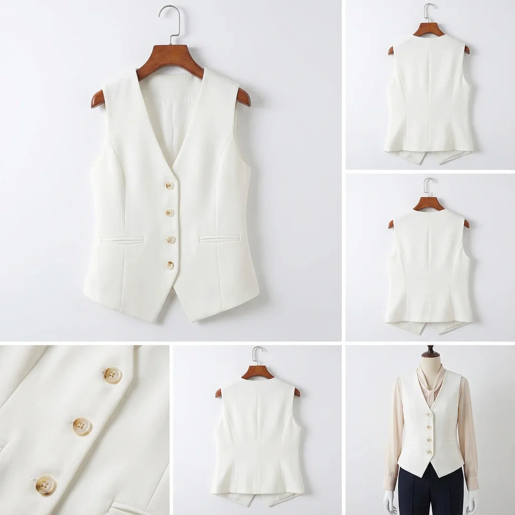 Women's Formal Business Vest Sleeveless Tailored Button Up Waistcoat Professional Office Outerwear Top Slim Fit Professional