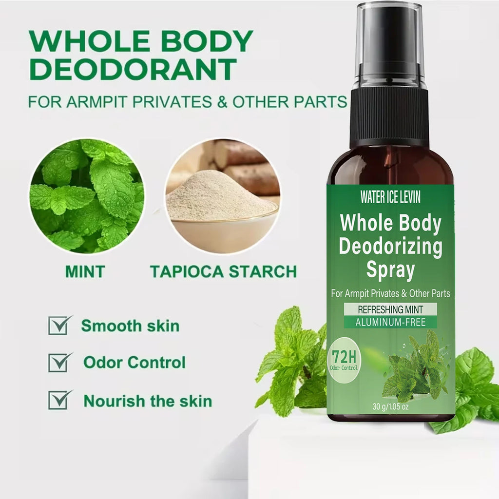 Whole Body Deodorizing Spray Refreshing Mint 72H Odor Control Aluminum-Free for Armpit & Body with Collagen HA 30g