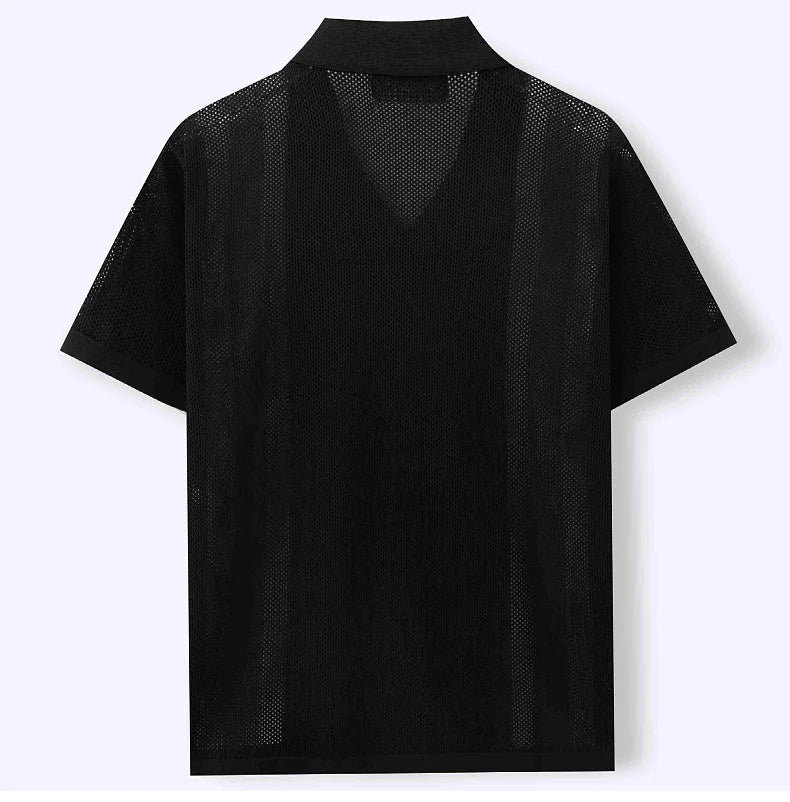 Summer New Knitted Shirts for Men Fashion Cuban Collar Business Casual Social Polo Shirts Knit Cardigans Men Clothing Streetwear