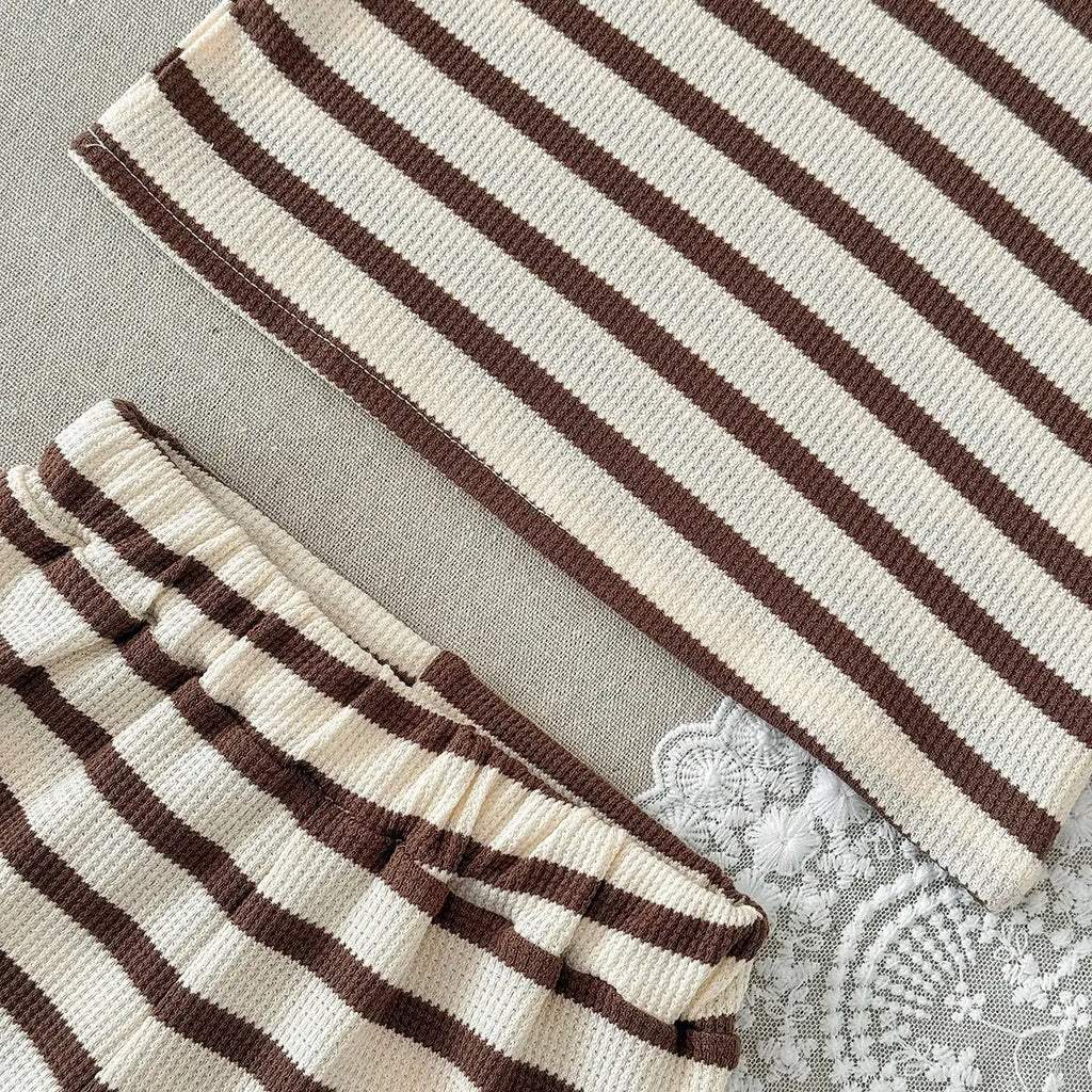 Summer Baby Clothes  Beige Color Boys Striped  T-shirt Shorts Set Breathable Girls Vest Short Sleeved Shorts Set 0-3Years