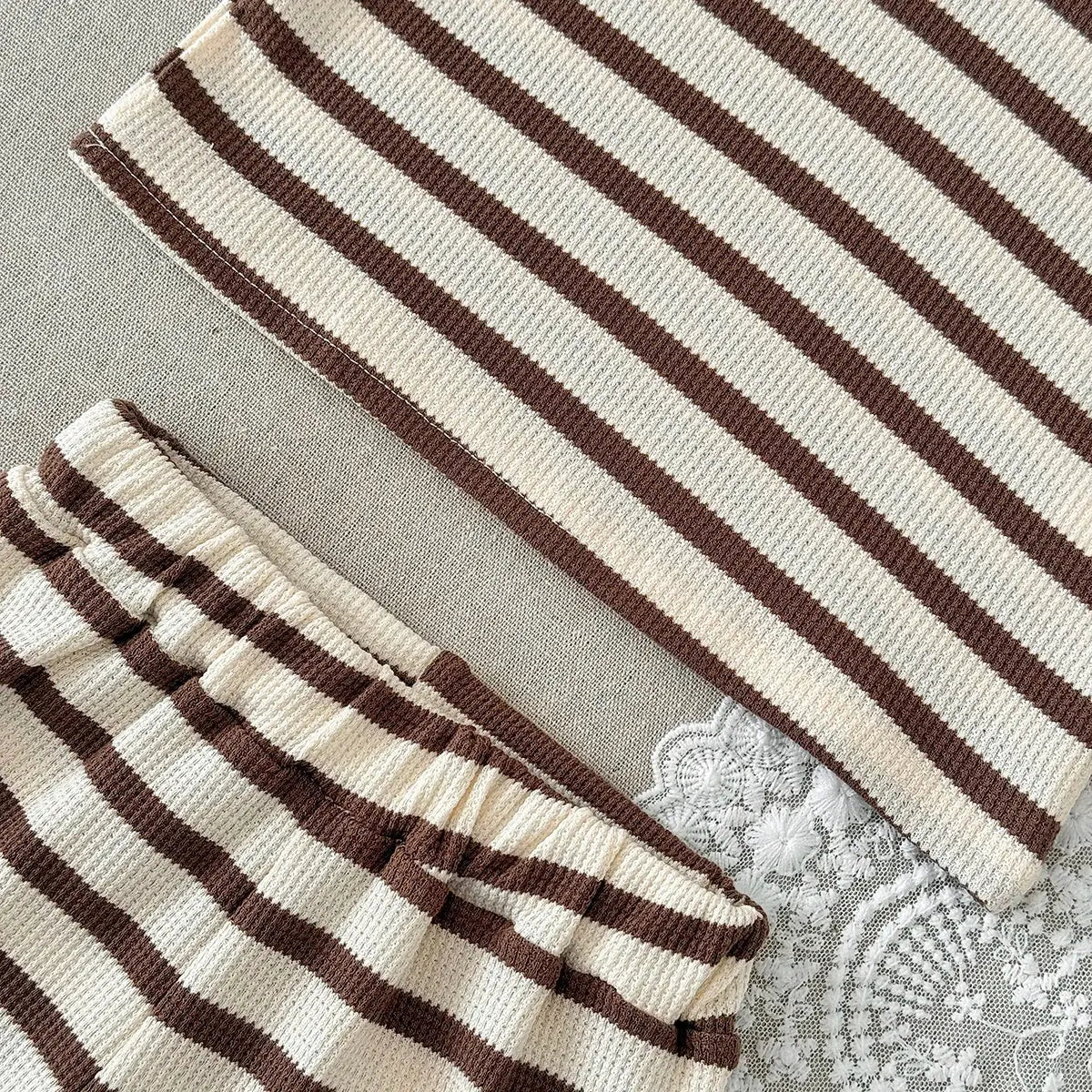 Summer Baby Clothes  Beige Color Boys Striped  T-shirt Shorts Set Breathable Girls Vest Short Sleeved Shorts Set 0-3Years