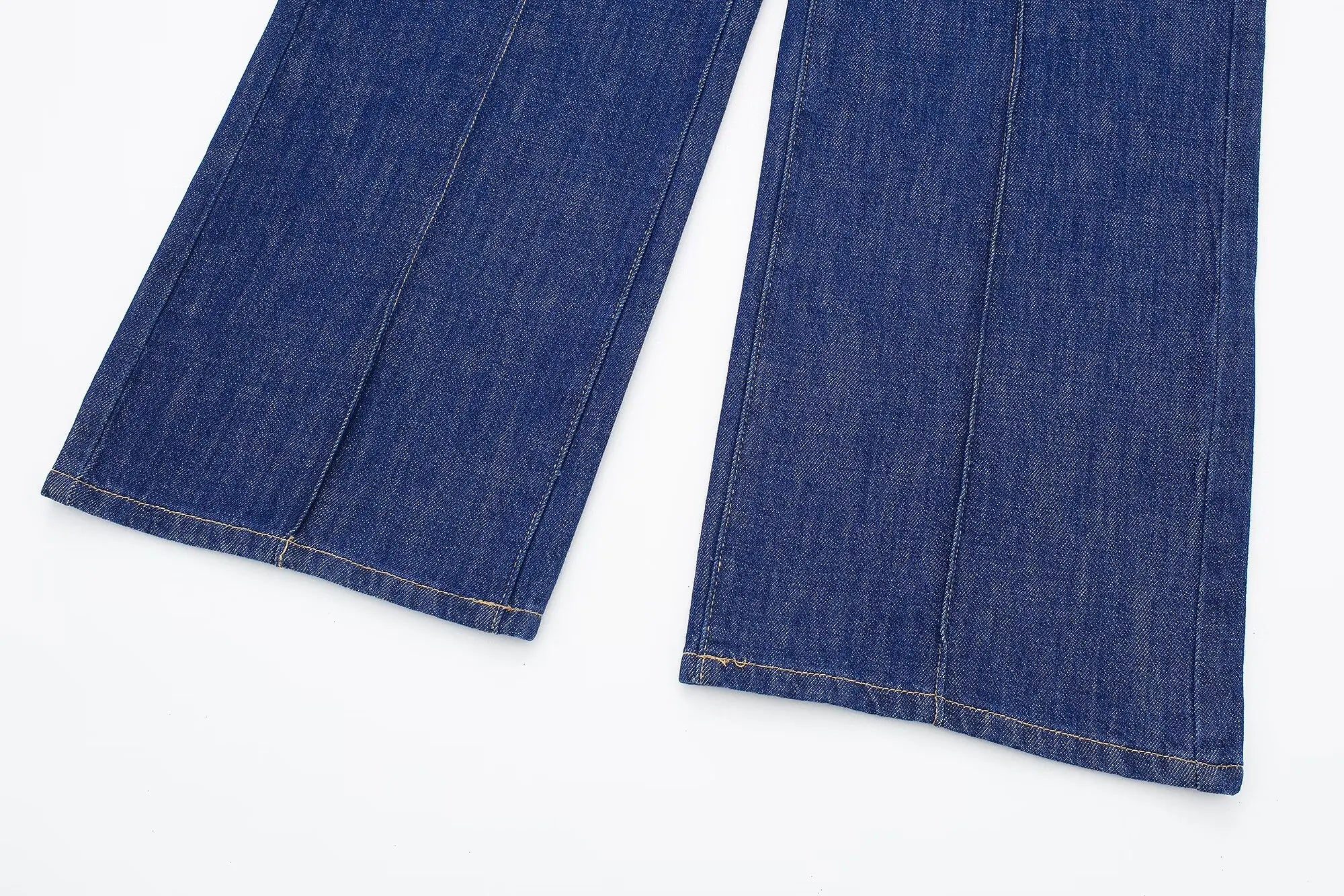 HH 2024 Spring Women 2 Piece Denim Trousers Suits Solid O Neck Coat Top + Pockets Elegant Female Straight Wide Leg Long Pant