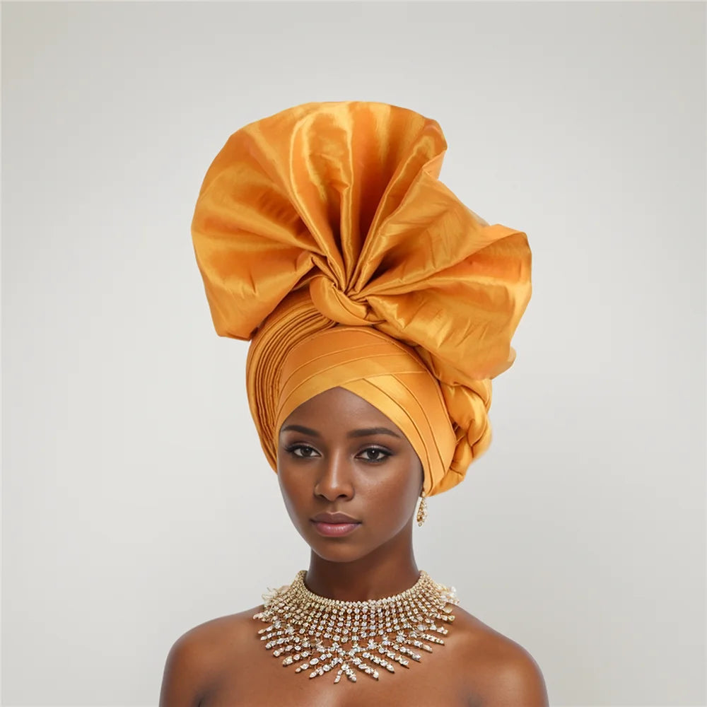 African Auto Gele Headtie Nigeria Women's Head Wraps Wedding Party Headpiece Women Turban Cap