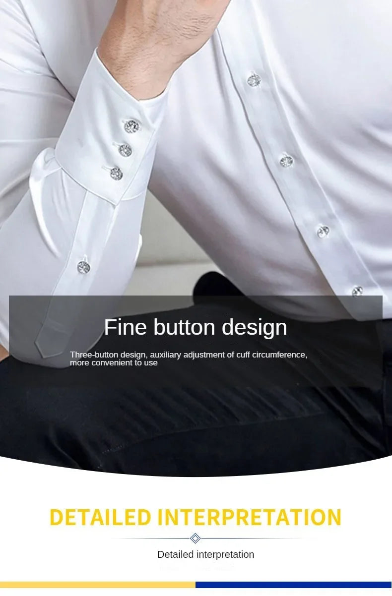 Men's Dress Shirts Non-ironing Formal Collar Shirt Fashion Korean Slim Solid Color Business Casual Shirt White Spring Autumn