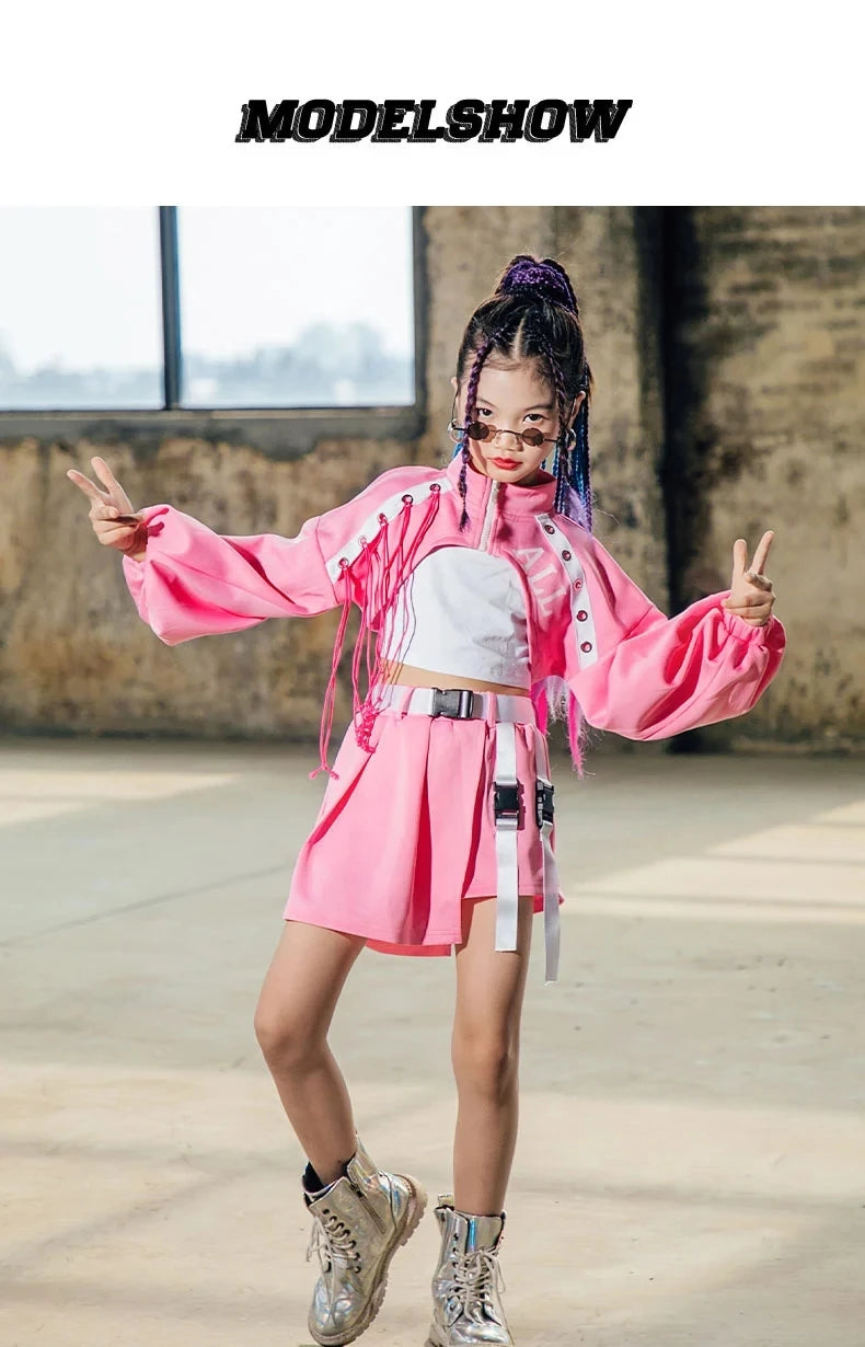 Kid Girl Jazz Dance Costume Children Street Hip Hop Dance Jazz Kpop Dance Costume for Girls Pink Outfit Streetwear Clothes Sets