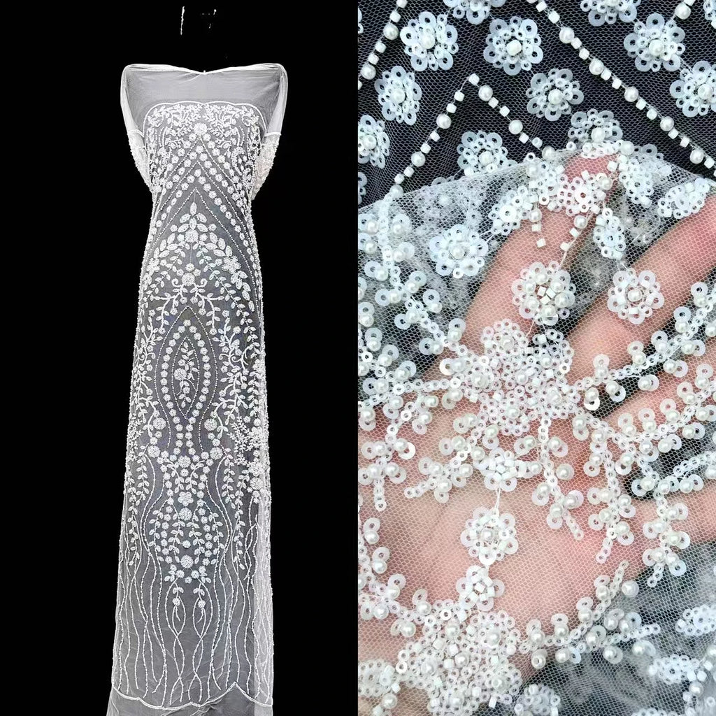 African Tulle Lace Fabric French Sequins Fabric Sewing Embroidery With Beads Lace Tulle Mesh Nigeria Dress 5 Yards sewing SZ1682