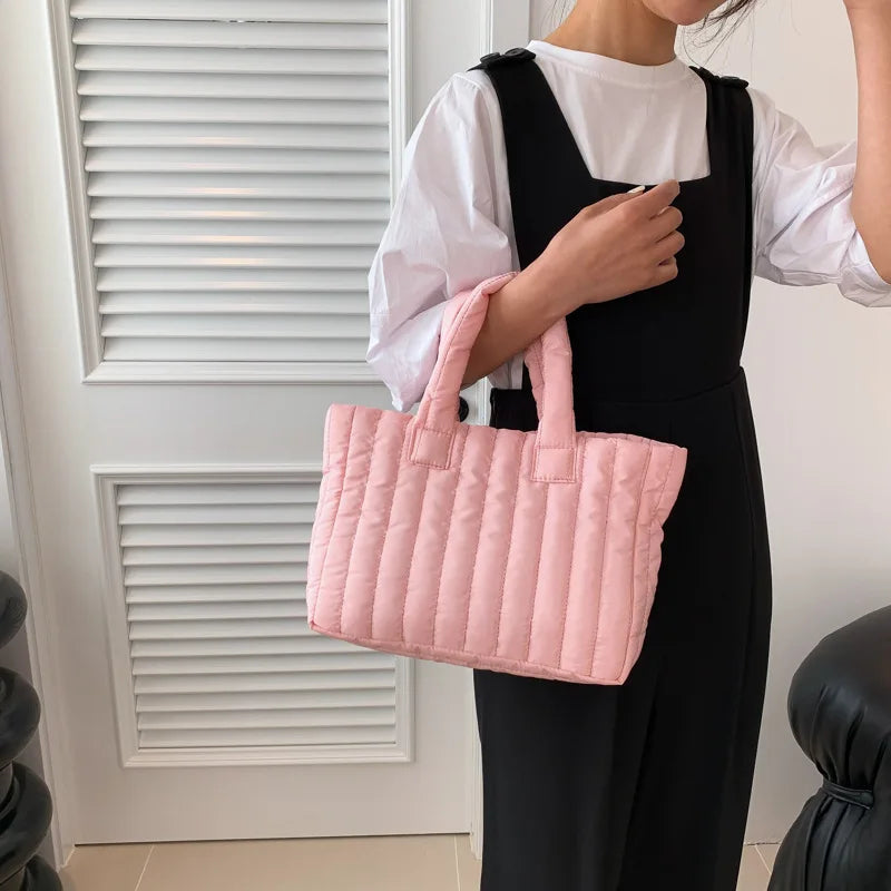 Ladies Tote Bags Large Capacity Cotton Padded Bag Solid Color Casual Fashion Nylon Elegant for Handbag