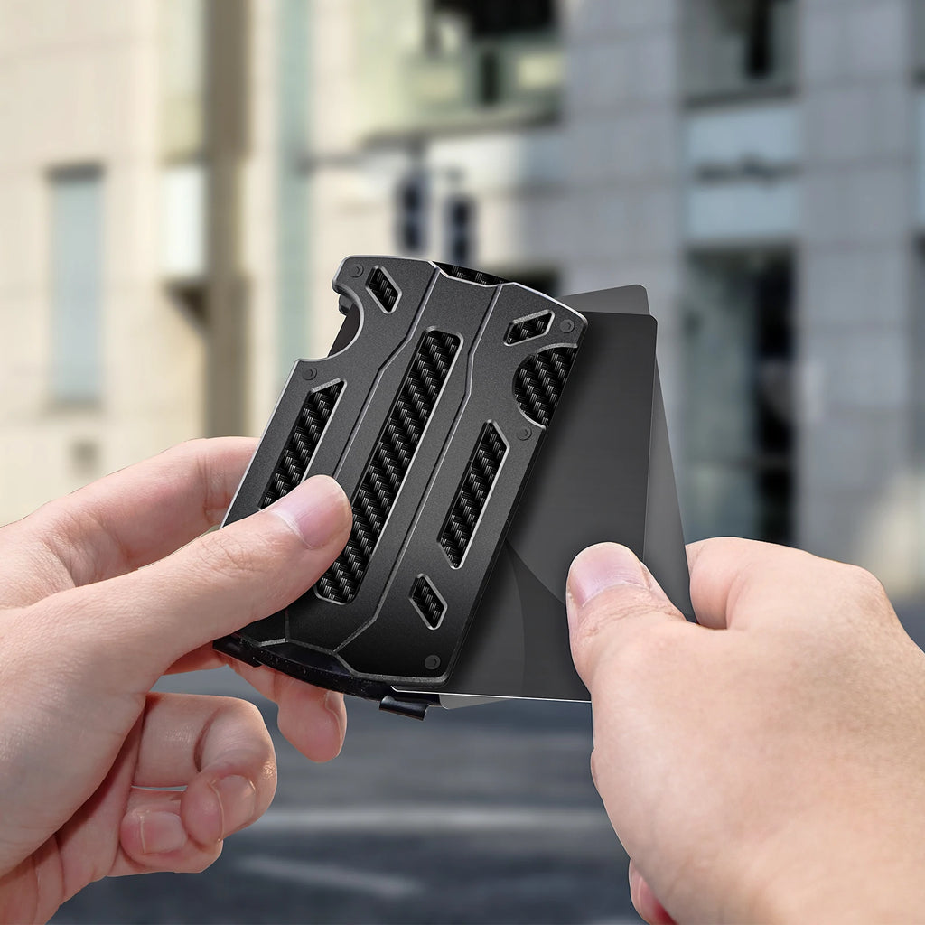Slim RFID Blocking Metal Wallet for Men & Women with Money Clip Or Cash Strap Scratch Resistant Card Holder