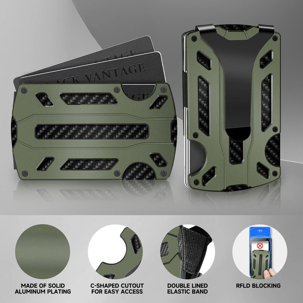 Slim RFID Blocking Metal Wallet for Men & Women with Money Clip Or Cash Strap Scratch Resistant Card Holder