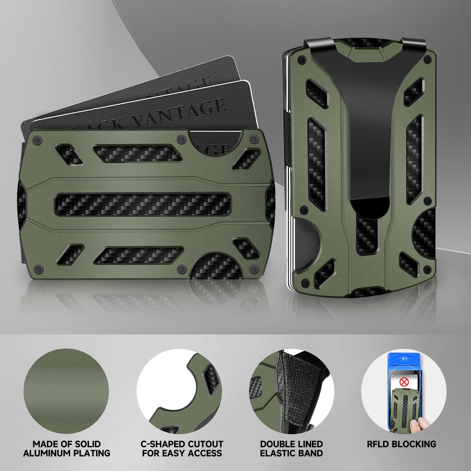 Slim RFID Blocking Metal Wallet for Men & Women with Money Clip Or Cash Strap Scratch Resistant Card Holder