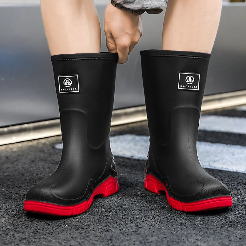 Rain Boots for Men, Non-Slip, Waterproof, High-Top Fishing Boots, Popular Work Safety Shoes, Rain Boots