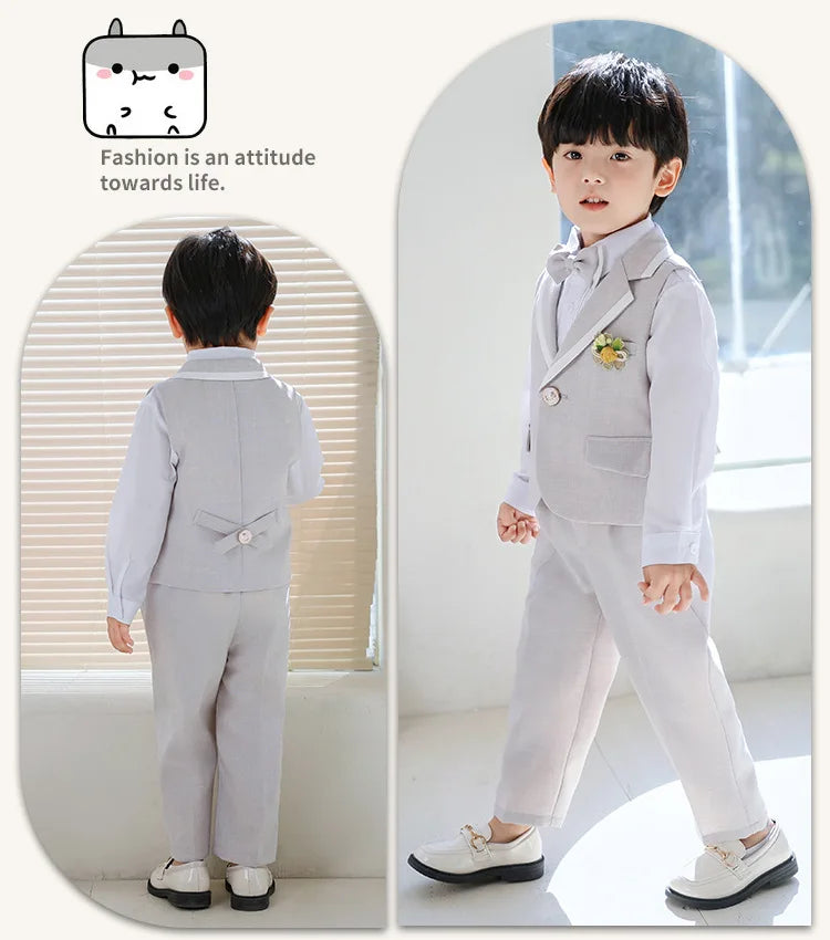 Children Boys Formal Suits Elegant Kids Boys Wedding Suits Outfit Blue Grey Child Boys Slim Fit Suits Outfit Performance Costume