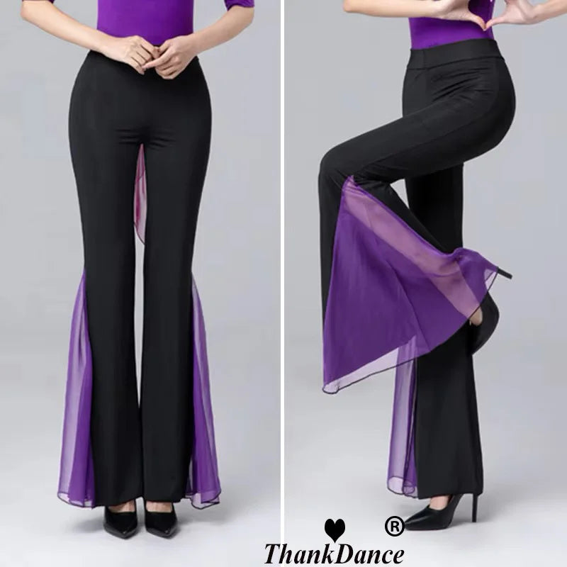 Women Dance Trousers Elegant Flared Pants Latin Ballroom Belly Dance Pants Practice Dance pant Performance Costume