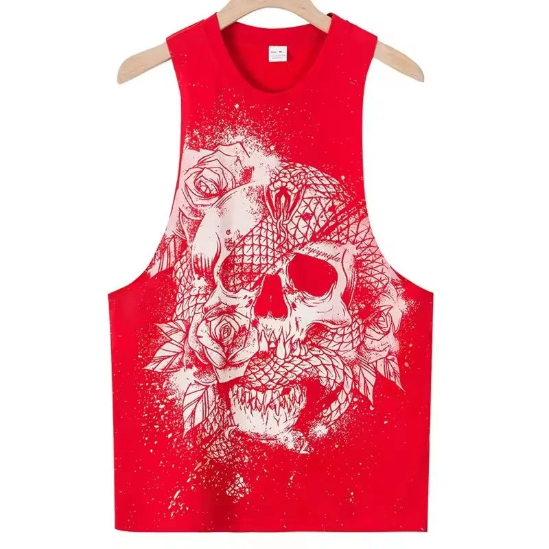 2025 Summer fitness Tank Top Men Fashio Comfortable Printed Loose tops Retro Style Sports Leisure Sleeveless vest Men sportswear