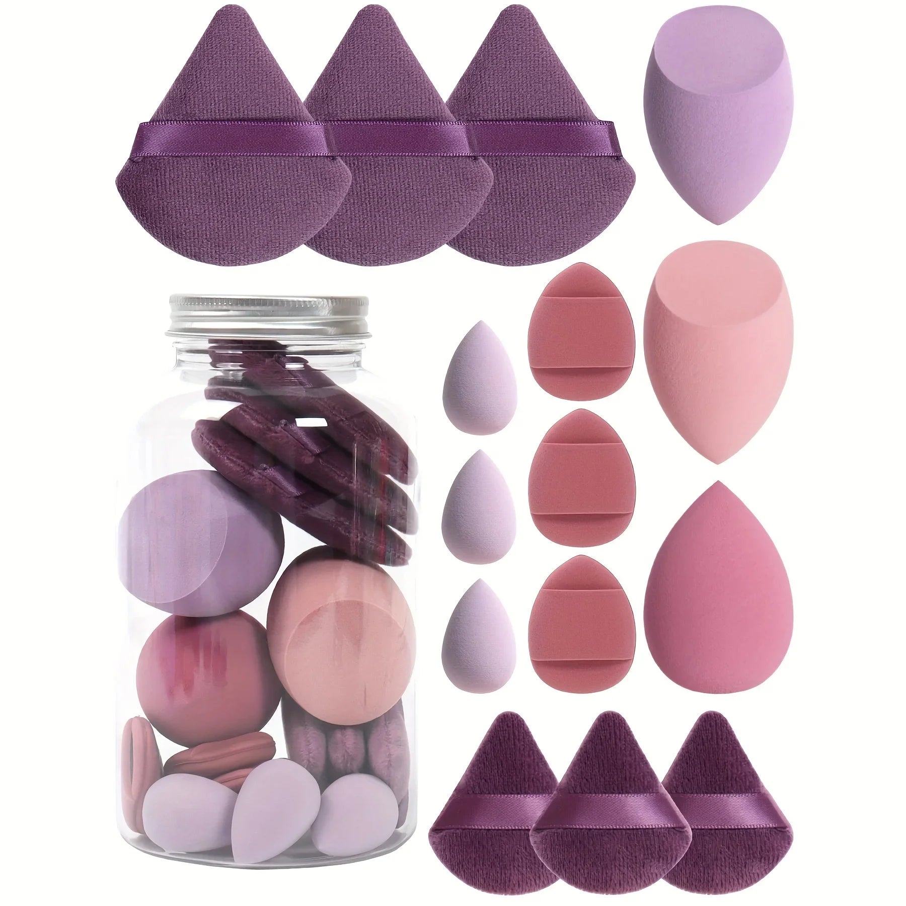 15Pcs Premium Powder Puffs with Storage Jar - Makeup Blending Sponges Set for Face Foundation & Loose Powder Kit