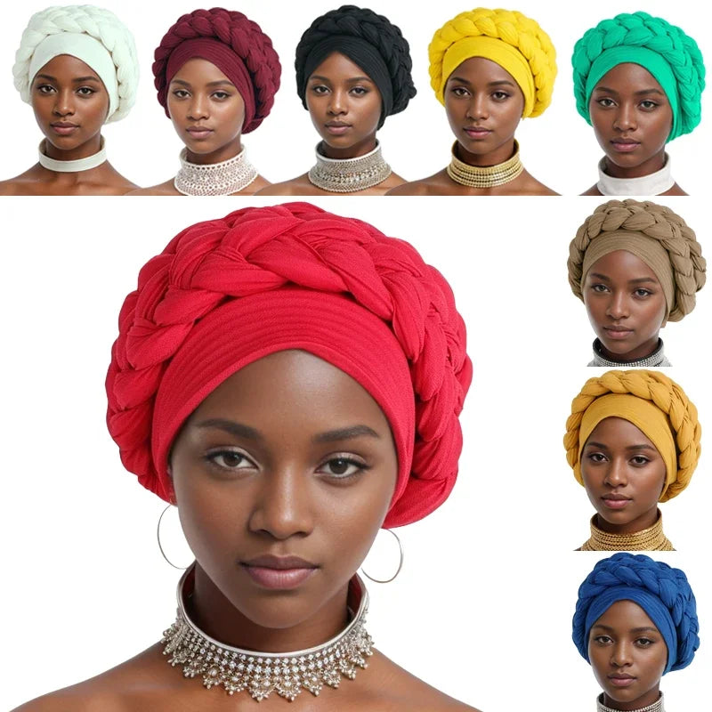 Nigeria Wrap Head Bonnet Ready to Wear Female Headtie Autogele 2024 Soft Fabric Braid Halo Turban Cap African Women's Head Wraps