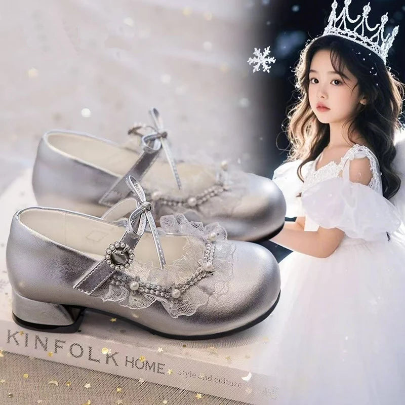 Girls Princess Shoes High Heels Kids Dance Dress Shoes for Party Wedding 2026 Brand New Children Leather Shoes Round Toes Soft
