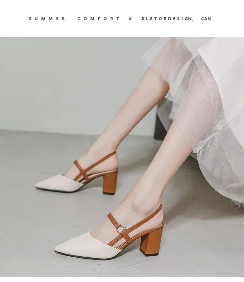 2026 Summer New Shoes for Women Pumps Elegant Chunky High Heels Pointed Toe Solid Ladies Shoes Female Sandals Zapatillas Mujer
