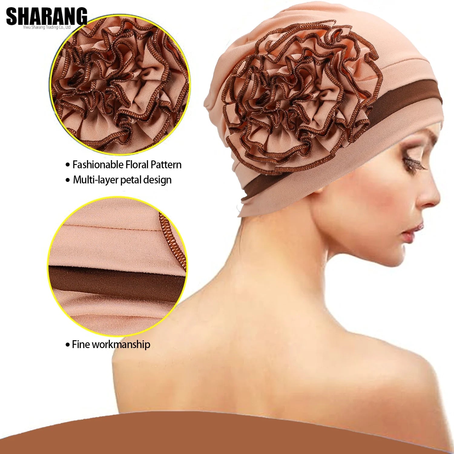 Africa Nigeria Women Wear Directly Hijabs Turban Beanie Hat Wth Flower Chemo Headwear Elastic Head Wrap Cap