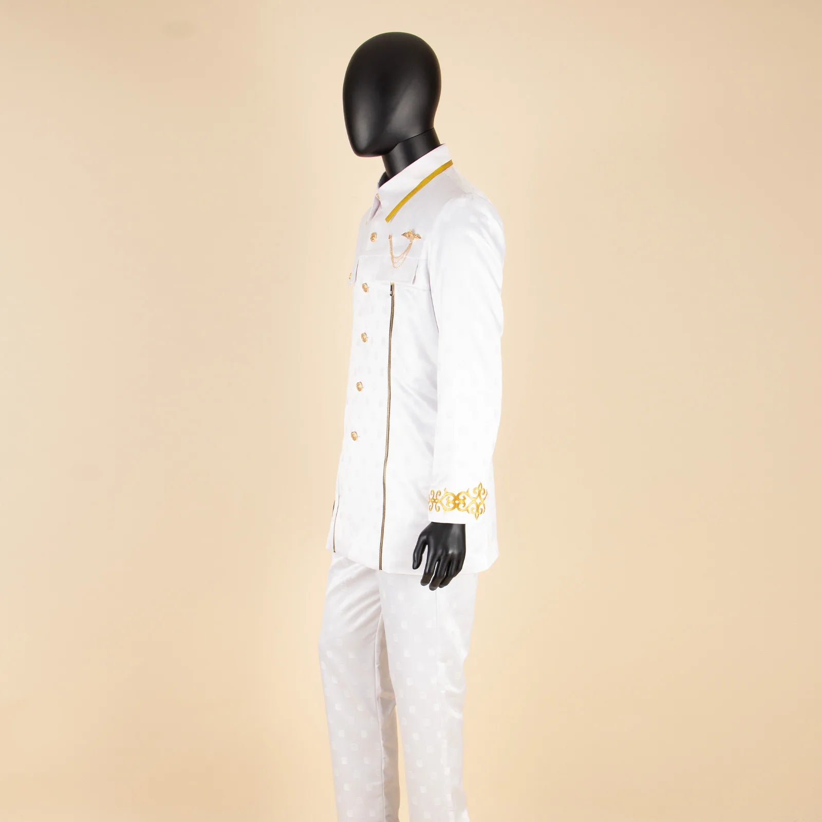 African Men Suit for Traditional Wedding Custom Business Attire Gold Embroidery Coat Pants Set Party Bazin Riche Attire 2416079