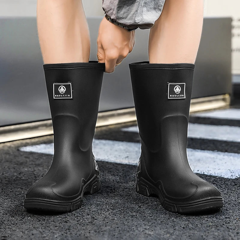 Rain Boots for Men, Non-Slip, Waterproof, High-Top Fishing Boots, Popular Work Safety Shoes, Rain Boots