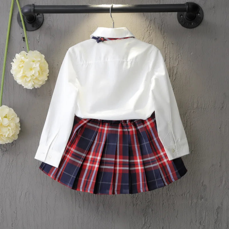 Girls' 2-Piece Outfit Set Bow Shirt + Pleated Skirt Cute Toddler Clothes for Ages 2-7 Years Kids' Fashion Set