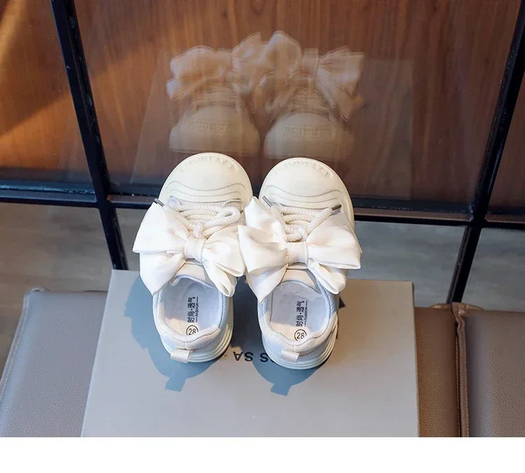 2024 Kids Sneakers for Girls School Casual Sports Shoes for Toddlers Fashion Children Tennis Shoes Thick Bottom Bowknot Non-slip