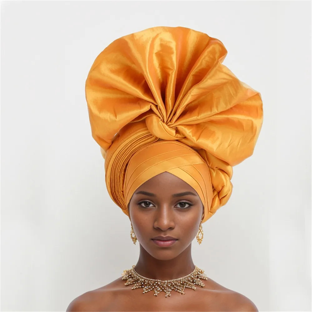 African Auto Gele Headtie Nigeria Women's Head Wraps Wedding Party Headpiece Women Turban Cap