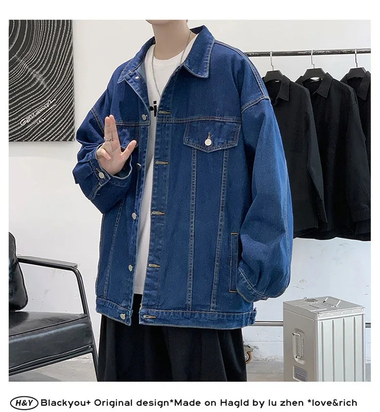 New Men's Vintage Denim Jackets Spring Autumn Handsome Loose Casual Workwear Jacket Fashion High Street Classic Jean Coats Male