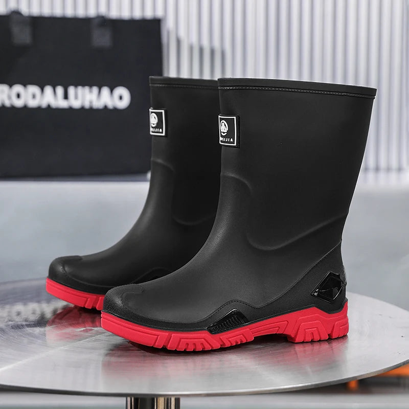 Rain Boots for Men, Non-Slip, Waterproof, High-Top Fishing Boots, Popular Work Safety Shoes, Rain Boots