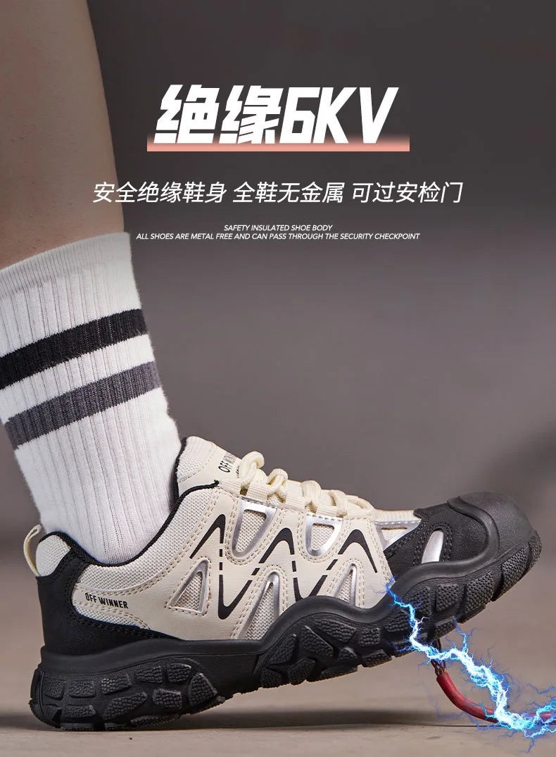 Women's safety shoes with steel toe caps, anti smashing and anti puncture rotating buttons, no tie up, hot selling shoes