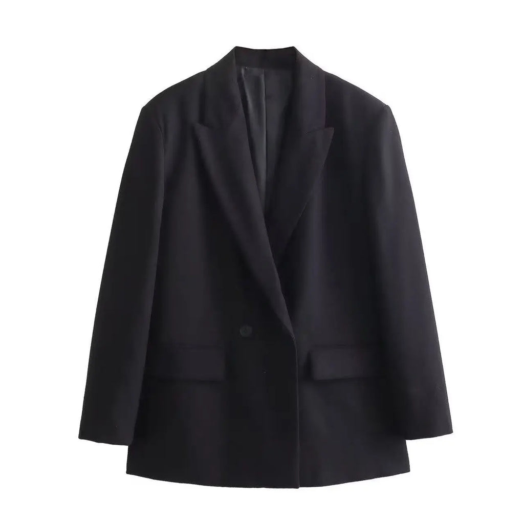 Women Elegant Solid Blazers Female Simple Style Double Breasted Long Sleeved Suit Jackets Casual Office Lady Suit Jackets Tops